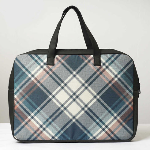 Check Printed Canvas & PU Laptop Bag Fit 15.6 Inch Laptop